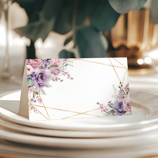 Carte De Placement Élégant Rose violet et bleu Mariage de fleurs