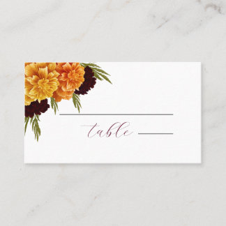 Carte De Placement Élégant Rouge Bourgogne Aquarelle "MARIGOLD"
