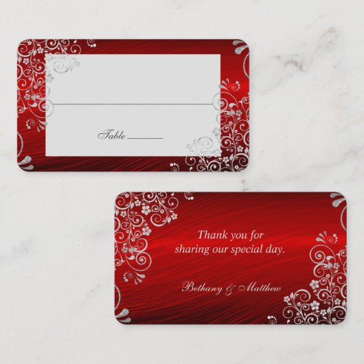 Carte De Placement Élégant Ruby Red Swirl Mariage Nom long (Devant / Derrière)