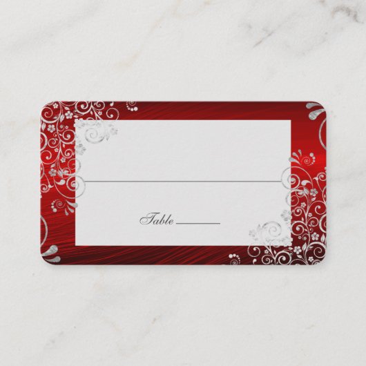 Carte De Placement Élégant Ruby Red Swirl Mariage Nom long (Devant)