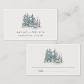 Carte De Placement Elégant Rustique Dusky Vert Pine Bleu Bois Marié (Devant / Derrière)