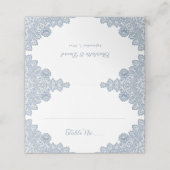 Carte De Placement Élégant Rustique Dusty Blue Floral Mariage dentell (Extérieur déplié)