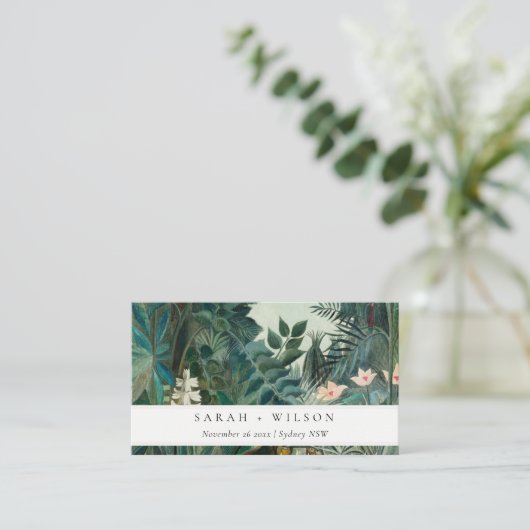 Carte De Placement Élégant Rustique Exotique Tropical Mariage de forê (Debout devant)