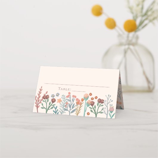 Carte De Placement Élégant Rustique Floral Boho Fleur sauvage Mariage (Devant)