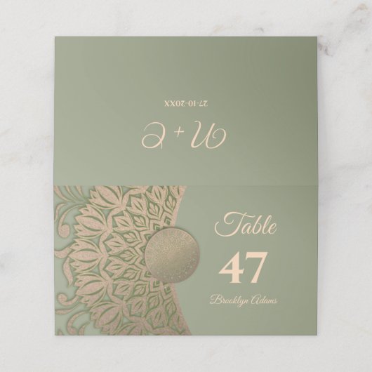 Carte De Placement Elégant Sage moderne vert & or classique mandala (Extérieur déplié)