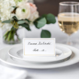 Carte De Placement Élégant Script Bordure Noir et Blanc Or