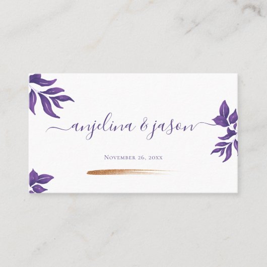 Carte De Placement Élégant Script Emerald Purple Eucalyptus Mariage (Devant)
