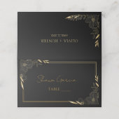 Carte De Placement Élégant Script fleurit Black & Gold Mariage Pla (Extérieur déplié)