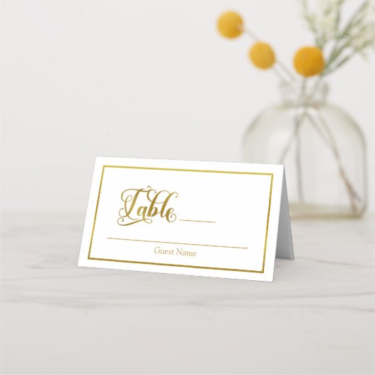 Carte De Placement Élégant Script fleurit Mariage blanc & or (Devant)