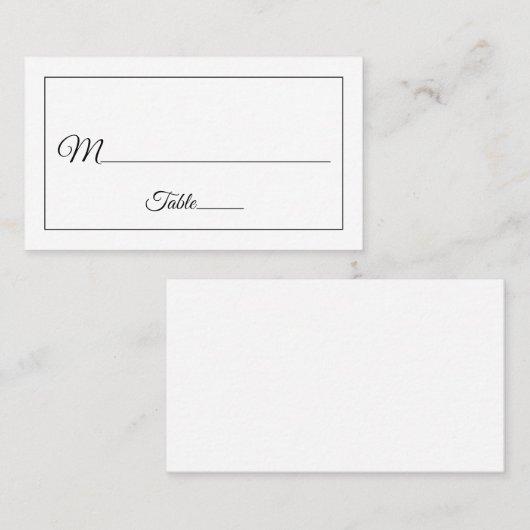 Carte De Placement Élégant script Mariage noir et blanc (Devant / Derrière)