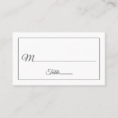 Carte De Placement Élégant script Mariage noir et blanc (Devant)