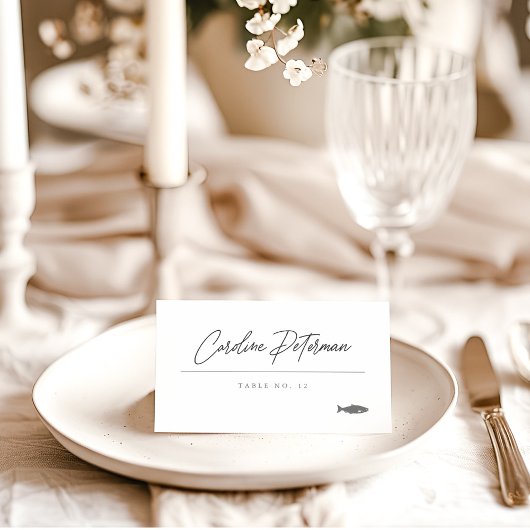 Carte De Placement Élégant Script Monogram Fish Mariage classique