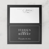 Carte De Placement Élégant script noir et blanc (Extérieur déplié)