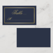 Carte De Placement Élégant script or Calligraphie Marine Mariage bleu (Devant / Derrière)