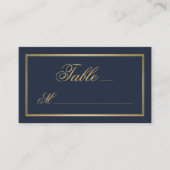 Carte De Placement Élégant script or Calligraphie Marine Mariage bleu (Devant)