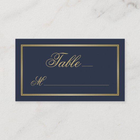 Carte De Placement Élégant script or Calligraphie Marine Mariage bleu (Devant)