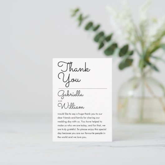 Carte De Placement Élégant Script Simple Merci Mariage Réception (Debout devant)