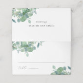 Carte De Placement Élégant Script vert Feuille Eucalyptus Mariage (Extérieur déplié)