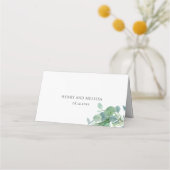 Carte De Placement Élégant Script vert Feuille Eucalyptus Mariage (Dos)