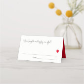 Carte De Placement Élégant Simple Minimal Red Heart Script Mariage (Dos)