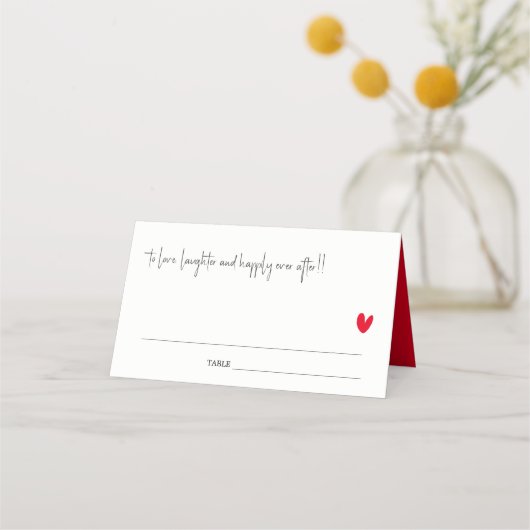 Carte De Placement Élégant Simple Minimal Red Heart Script Mariage (Dos)