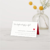 Carte De Placement Élégant Simple Minimal Red Heart Script Mariage (Devant)