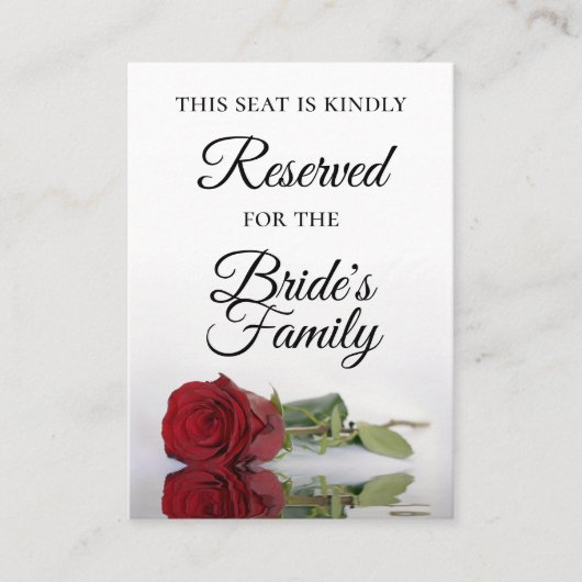 Carte De Placement Élégant simple Rose rouge Mariage Réservé (Devant)