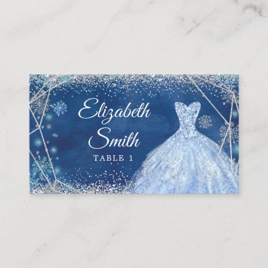 Carte De Placement Elégant Snowflake hiver de la Marine Quinceañera (Devant)