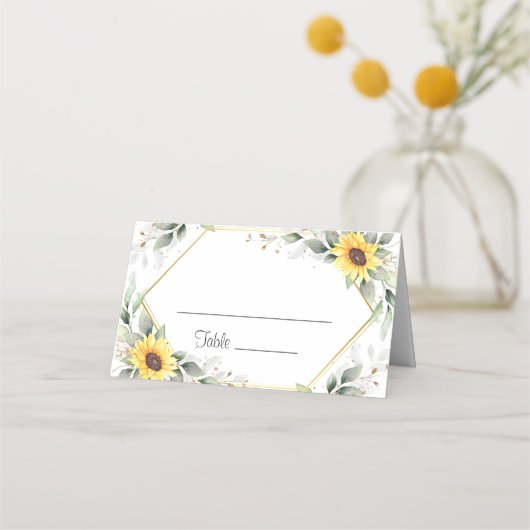Carte De Placement Élégant tournesol vert Mariage floral table (Devant)