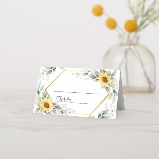 Carte De Placement Élégant tournesol vert Mariage floral table (Devant)