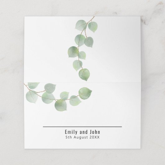 Carte De Placement Elégant Vert Eucalyptus Noms Date Mariage (Extérieur déplié)