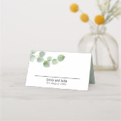 Carte De Placement Elégant Vert Eucalyptus Noms Date Mariage (Devant)