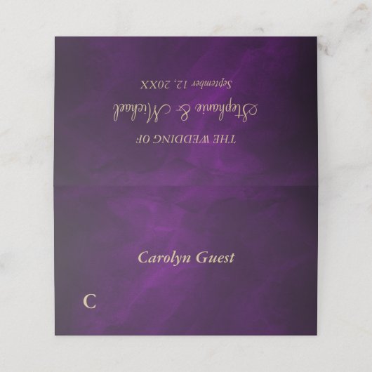 Carte De Placement Élégant violet Mariage or Modifier (Extérieur déplié)