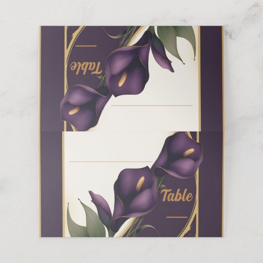 Carte De Placement Élégant violet violet et or Calla Lily Mariage (Extérieur déplié)