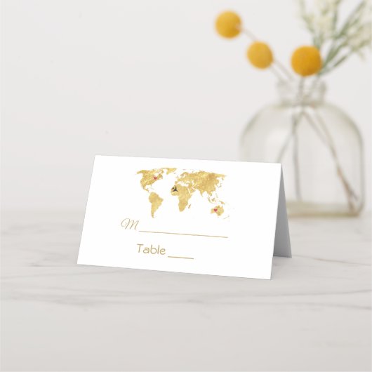 Carte De Placement Élégant Voyage Gold World Map Mariage (Devant)