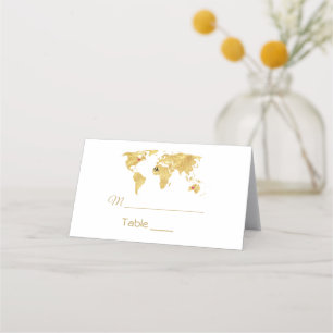 Carte De Placement Élégant Voyage Gold World Map Mariage