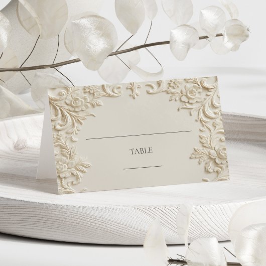 Carte De Placement Elegant Write In Ivory Floral Embossed Table