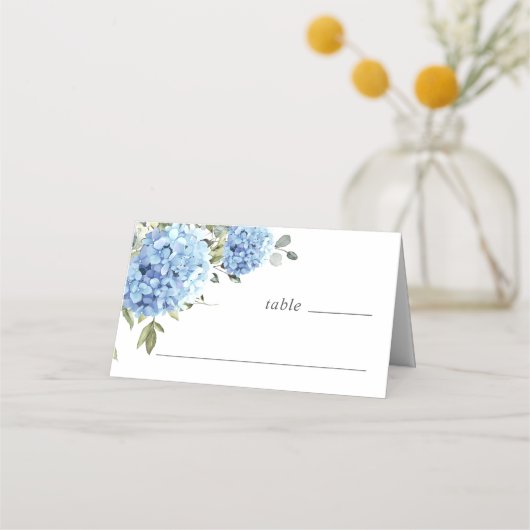 Carte De Placement Elégante aquarelle bleu Hydrangea Mariage (Devant)
