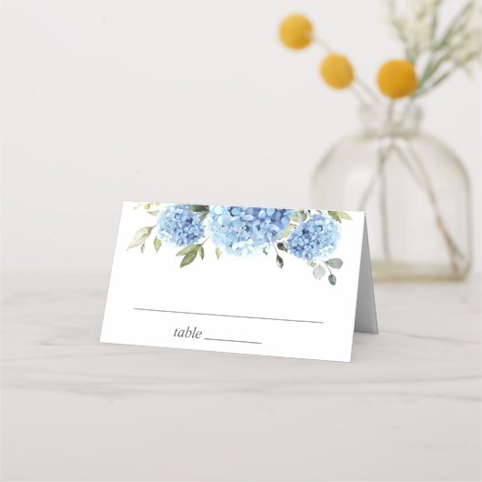 Carte De Placement Elégante aquarelle bleu Hydrangea Mariage (Devant)