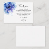 Carte De Placement Elégante aquarelle bleu Mariage Floral Merci (Devant / Derrière)