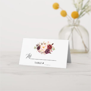 Carte De Placement Elégante aquarelle Bourgogne Mariage floral