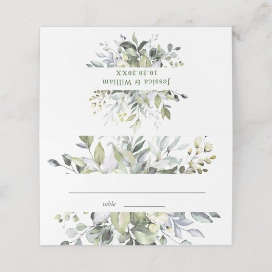 Carte De Placement Elégante Aquarelle Eucalyptus Mariage Table (Extérieur déplié)
