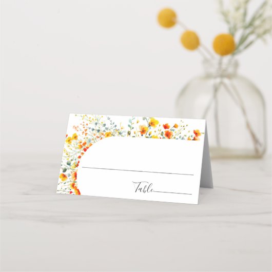 Carte De Placement Elégante aquarelle Fleurs sauvages Mariage floral (Devant)