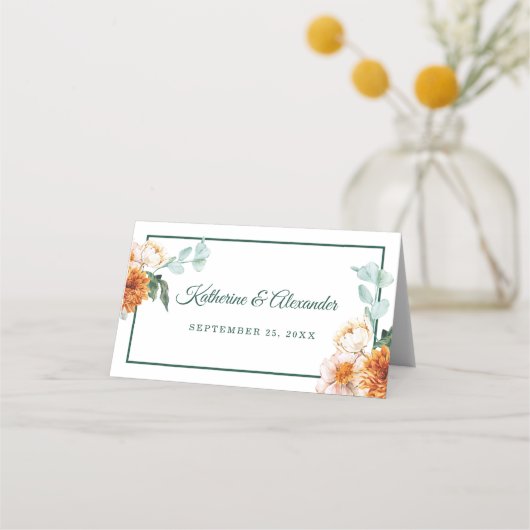 Carte De Placement Elégante aquarelle Floral Mariage d'automne (Devant)
