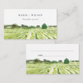 Carte De Placement Elégante aquarelle Green Winery Vignoble Mariage (Devant / Derrière)