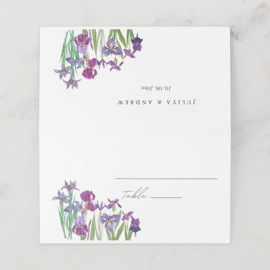 Carte De Placement Elégante aquarelle Iris mariage de script de fleur (Extérieur déplié)