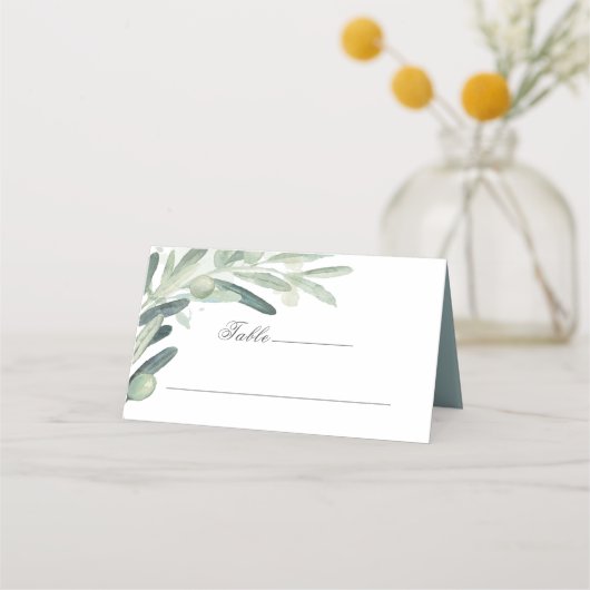 Carte De Placement Elégante aquarelle Olive Sprig Branche verte (Devant)