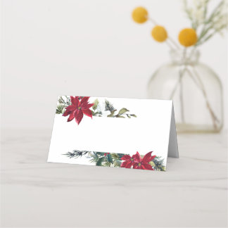 Carte De Placement Elégante aquarelle Rouge Poinsettia Mariage Table