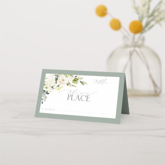 Carte De Placement Elégante Aquarelle verte gris blanc Floral (Devant)