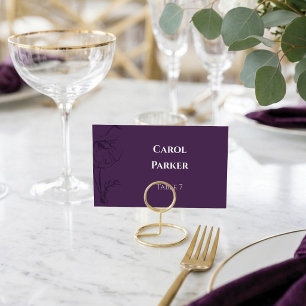 Carte De Placement Élégante Art Linéaire Floral Violet Prune Mariage